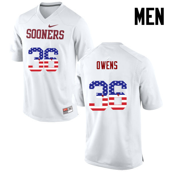 Men Oklahoma Sooners #36 Steve Owens College Football USA Flag Fashion Jerseys-White - Click Image to Close